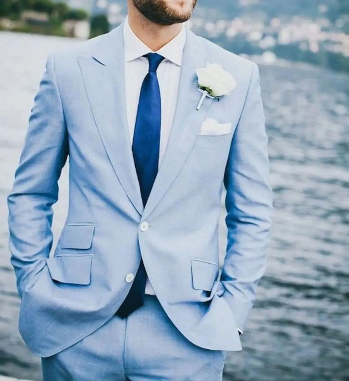 Sky Blue Slim Fit Men's Suits For Bridegroom Wear Wedding Tuxedo Custom