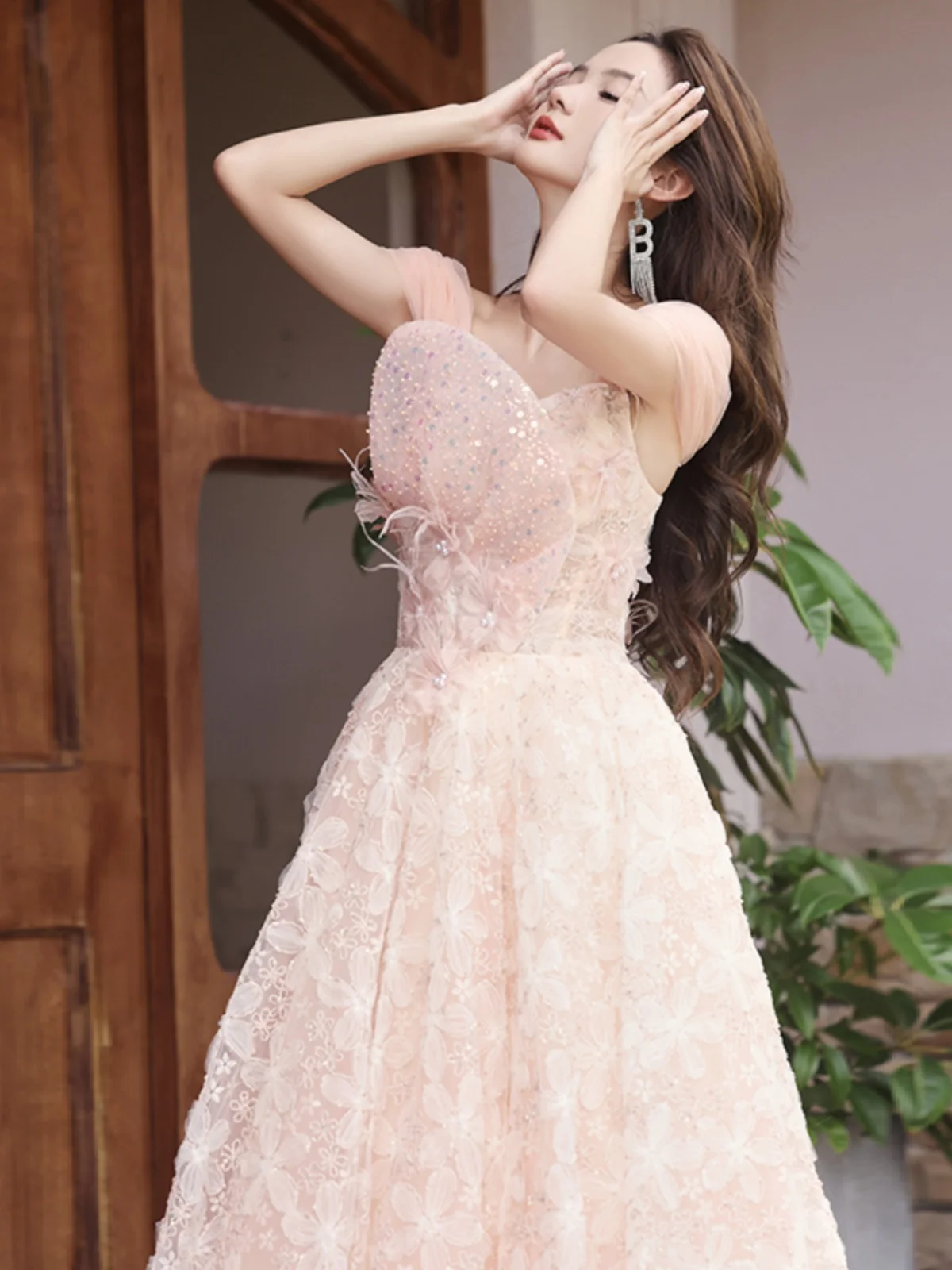 SSYFashion-vestido De noche rosa para mujer, traje De lentejuelas De lujo con cuentas, línea A, largo hasta el suelo, Formal, para Fiesta