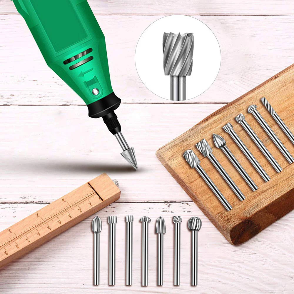 6pcs High Speed Steel Rotary Files Burrs Wood Milling Rotary File Burr Set for DIY Woodworking Carving Engraving Drilling