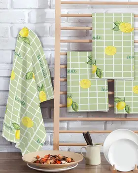 Estate Limone Frutta Verde Plaid Cucina Strofinaccio Asciugamani Set Prodotti per la pulizia Barra assorbente Strofinacci a mano per cucine 1
