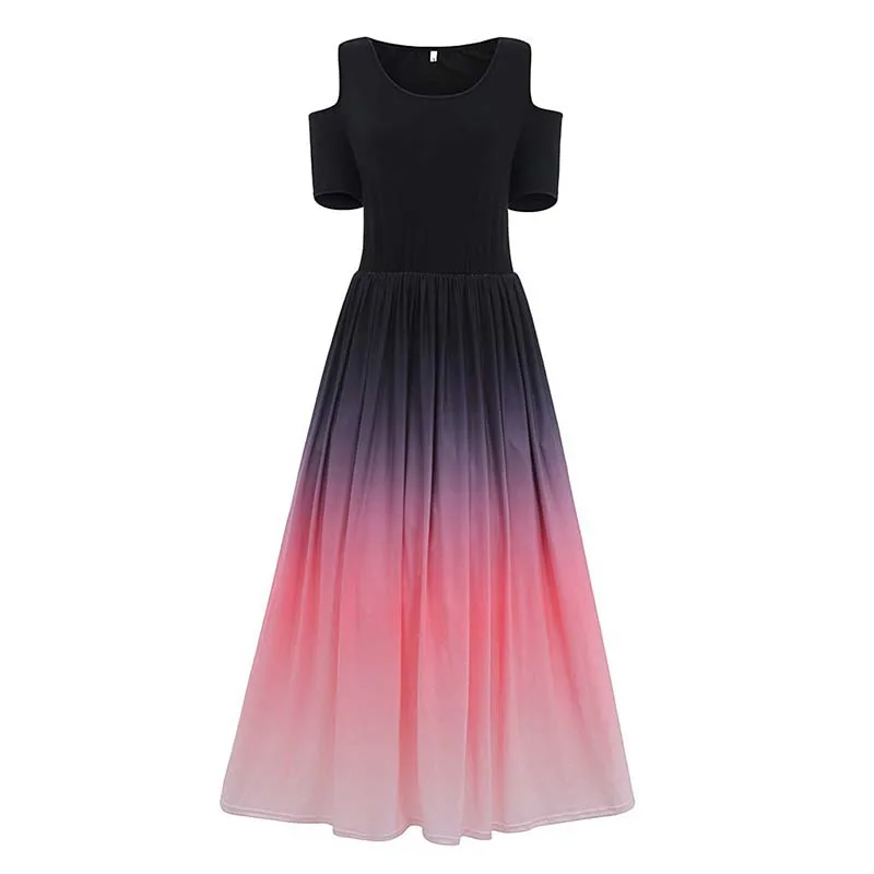Sexy Off Shoulder Slim Party Plus Size Ladies Dresses Summer Fashion Gradient Ruffles Short Sleeve Maxi Dress Women Vestidos 5XL