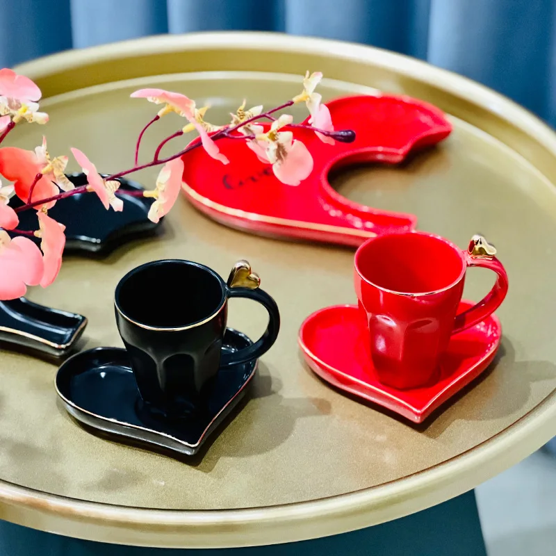 

Ceramic Coffee Set Heart-Shaped Coffee Cup Set Creative Ceramic Coffee Cup Gift for Girlfriend Coffee Cup Set Couple Cup Set