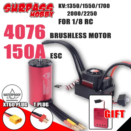 Buy SURPASS HOBBY Combo 4076 Waterproof ESC Brushless Motor 150A ESC T/XT60 Plug Program Card for 1/8 RC Drift Car Tamiya Traxxas