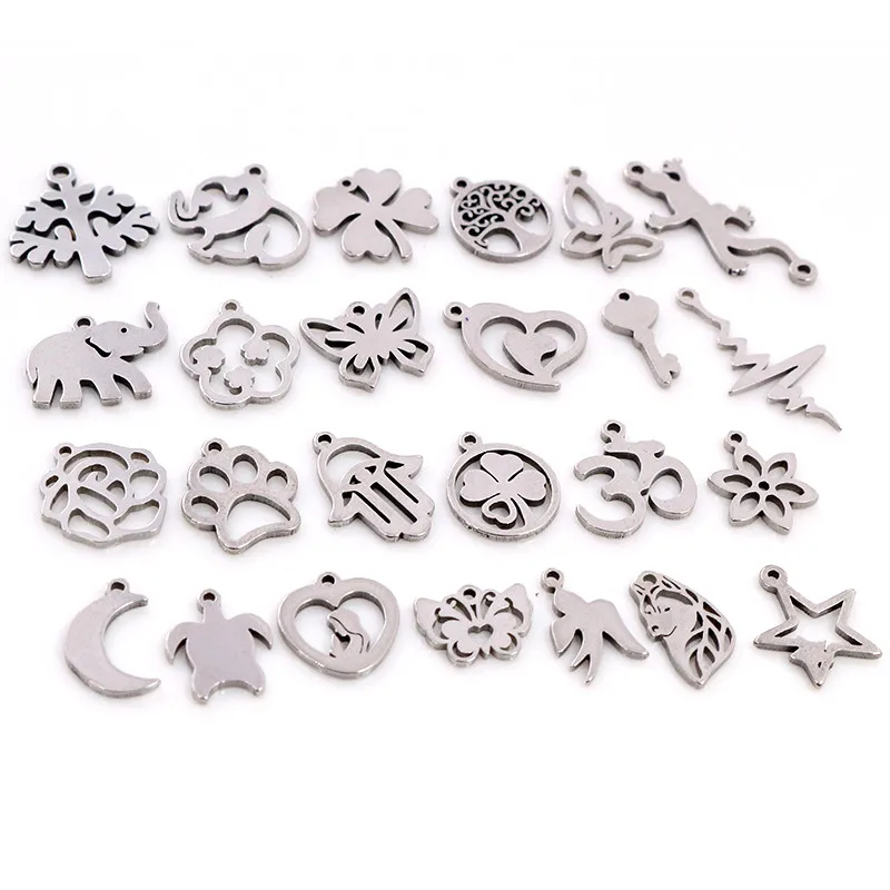Stainless Steel Jewelry Charms 30pcs/lot No Fade 316 Stainless Steel Butterfly tree heart Charms handmade Craft pendant Jewelry Making DIY for necklace
