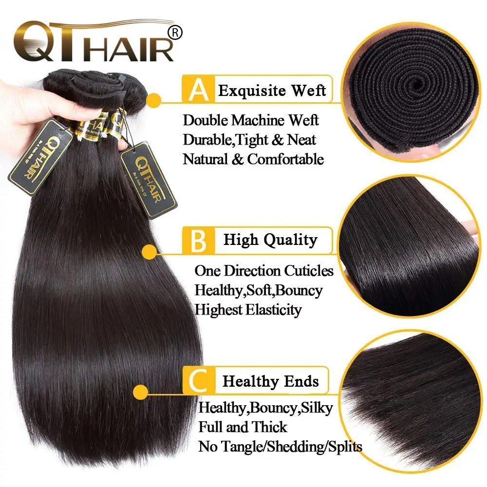 QT Brasiliani Fasci Del Tessuto Dei Capelli 40 32 pollici Capelli Lisci Bundles Pacchi Dei Capelli Umani di 100% Remy Brasiliano Lisci estensioni Dei Capelli - immagine 5