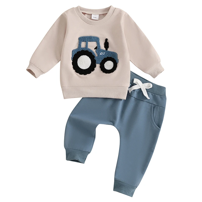 Tractor Embroidery Baby Boy Outfit 2