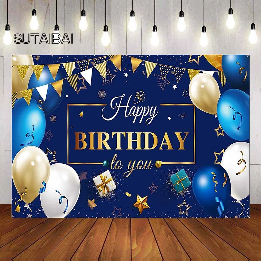 Happy Birthday Decoration Banner Navy Blue and Gold Happy Birthday Logo  Birthday Party Supplies Photo Background Background|Background| - AliExpress