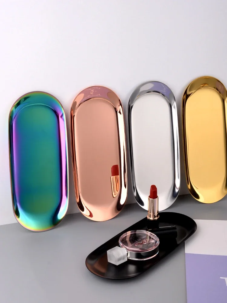 Description Picture 3 of itemStainless Steel Cosmetic Storage Tray Nail Art Manicure Plate Eyelashes Tweezers Clippers Pens Container False Nails Dish Tools