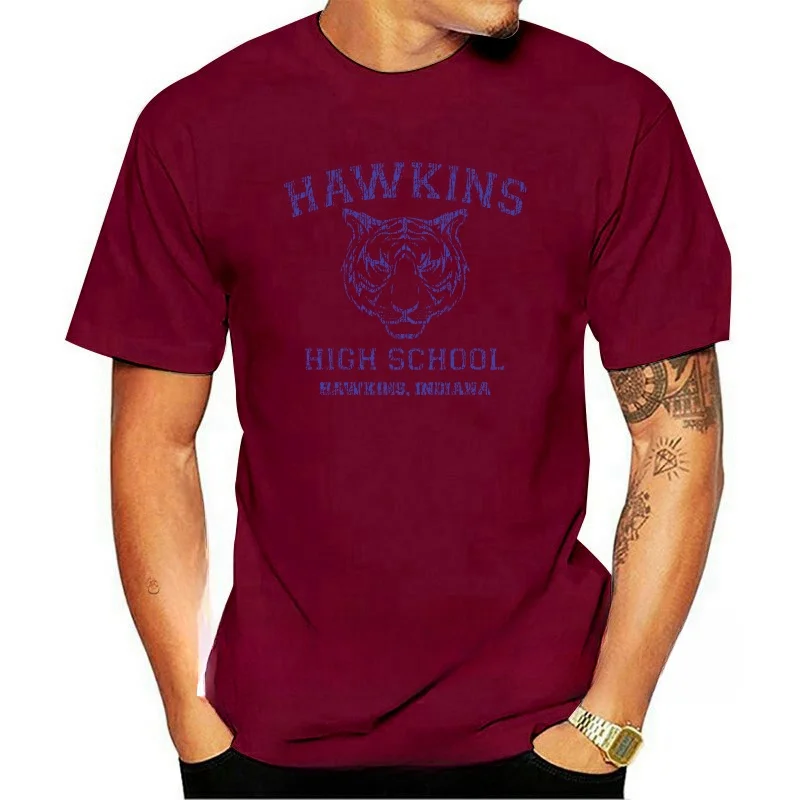 thumbnail image 1 of 539 Camiseta de manga corta para hombre de la escuela secundaria Hawkins, camiseta de cuello redondo, disfraz divertido, camiseta divertida de Stranger Tv Show Things, serigrafía personalizada, 1 of 4