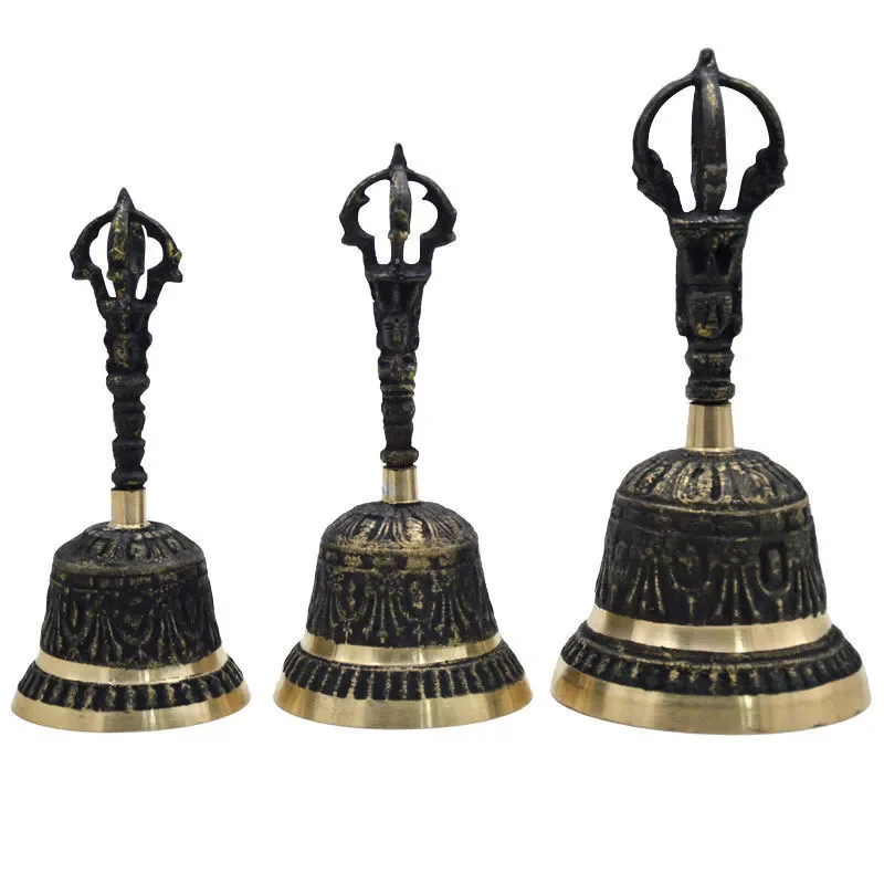 Black Brass Handicraft Large Engraved Hand Bell Loud and Clear Sound for School Meditation Church Bronze Bell Creative Gift 6