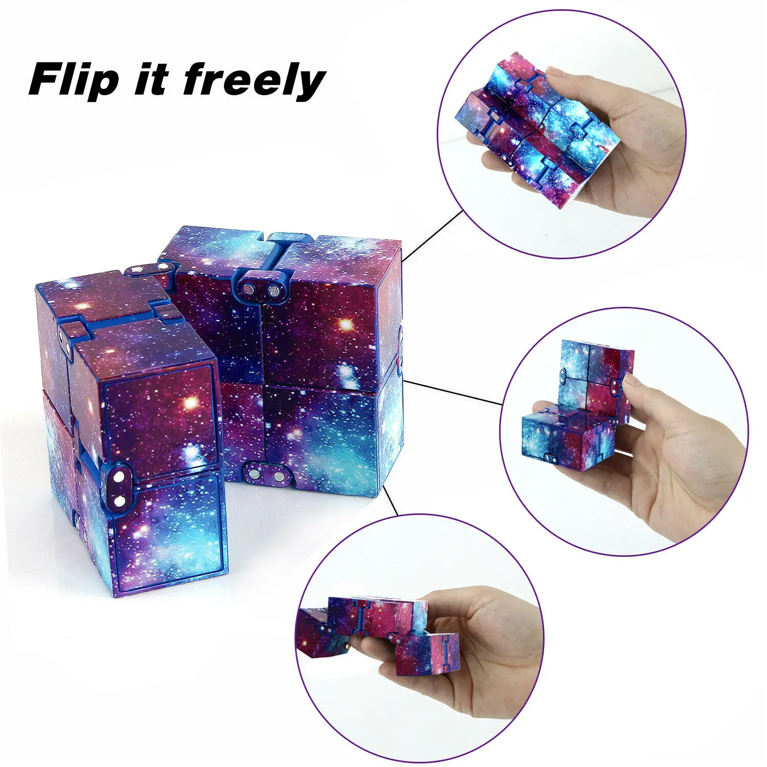 Infinity Cube Fidget Cube Toy Galaxy Space Magic Puzzle Flip Fidget Finger Toys Anxiety Relief for Adults Kids ADHD Stress