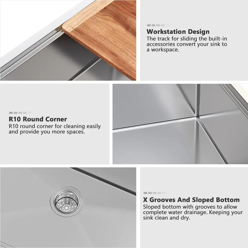 Stainless Steel Kitchen Sink 33x19 Drop In Workstation Sink 16 Gauge 10 Inch Dee 5