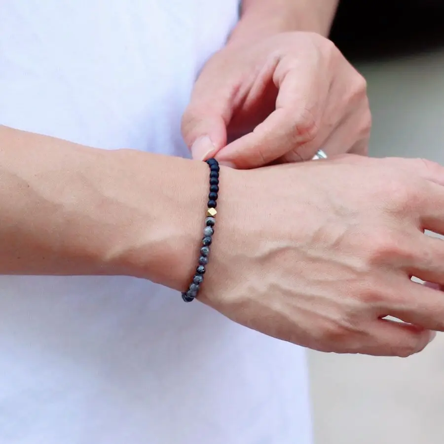 Men Bicolor YingYang Stone Bracelet Meditation Jewelry