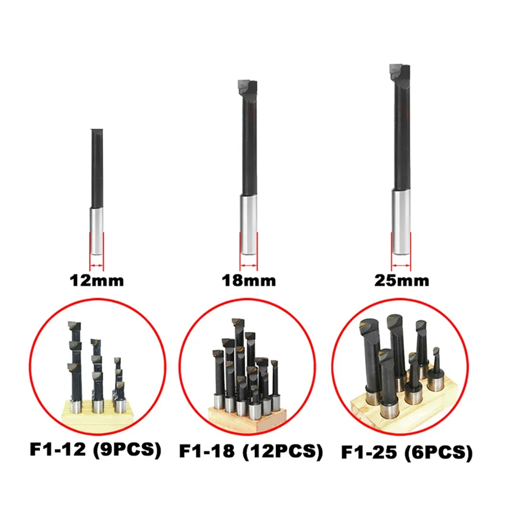 ZCD F1 Boring Bar 12/18/25mm Set 9/12/6pcs Boring Cutter Shank Bar Set Tungsten Carbide