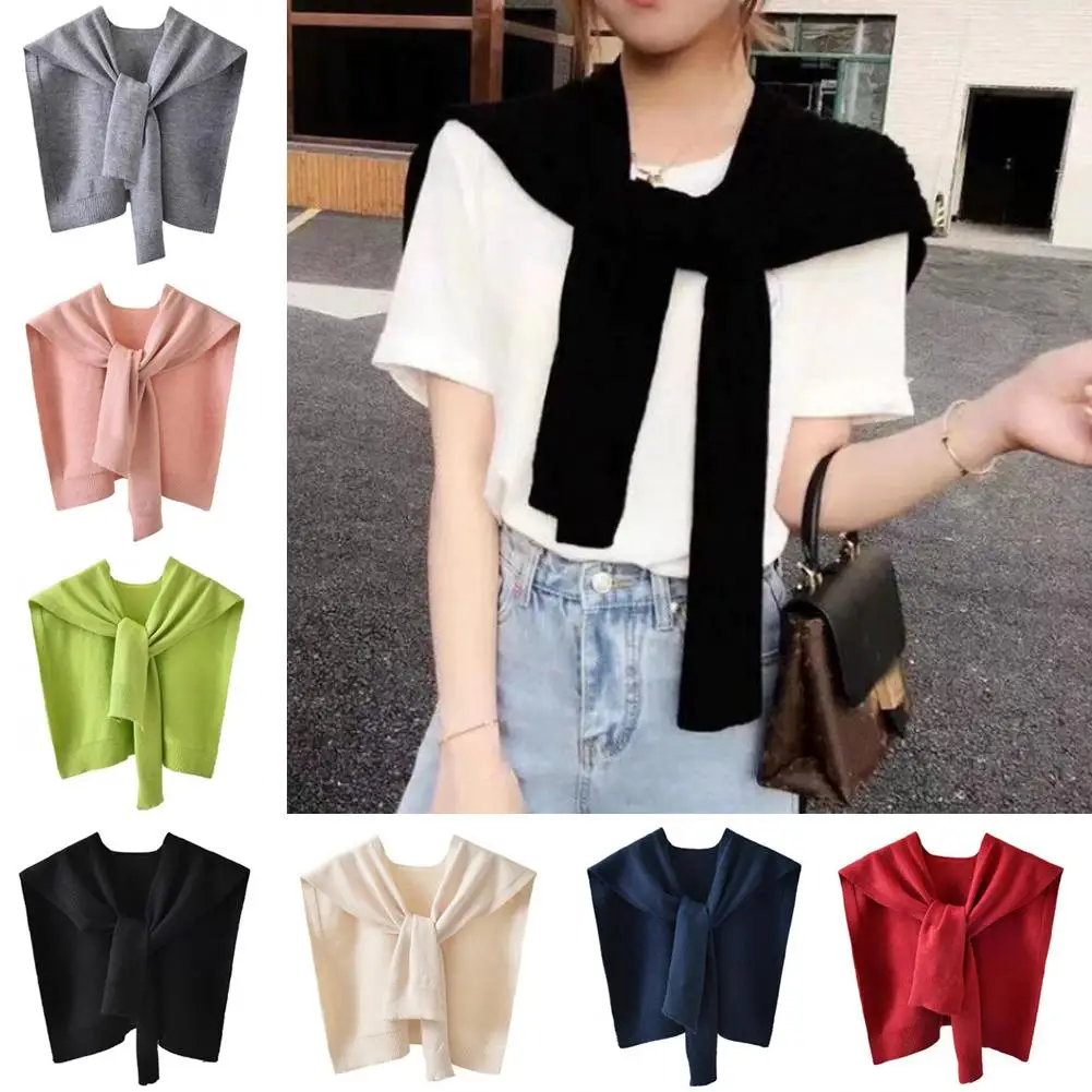 Core Spun Yarn Knitted Shawl Women Colorful Thin Shawl Summer Knotted Fake Collar Scarf 3