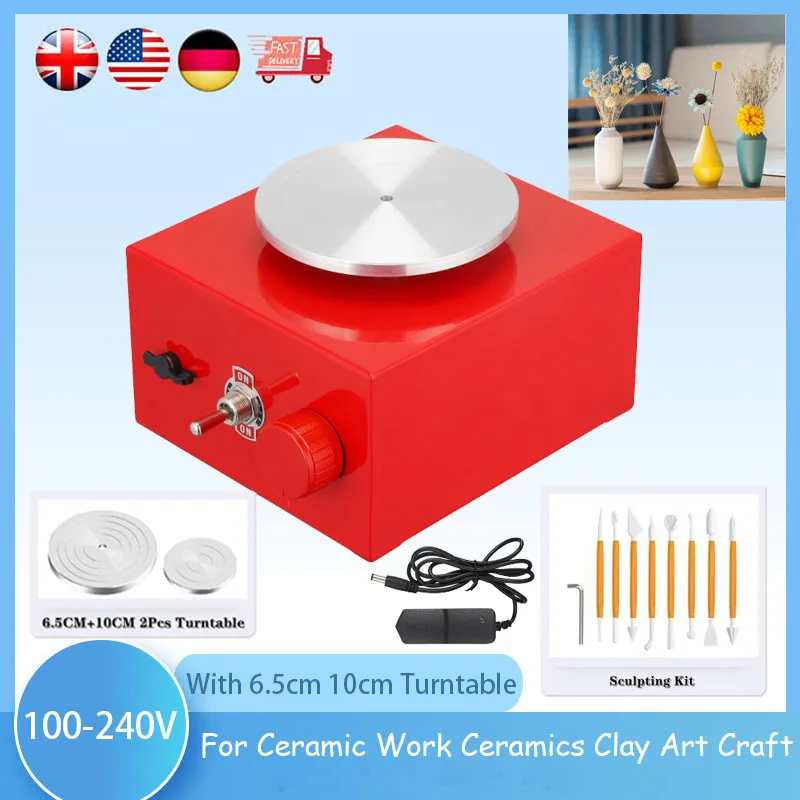 Mini Electric Pottery Wheel Machine for Art Crafts Ceramic Pottery Wheel  Clay Tools Turntable with 6.5+10CM Tray & Sculpting Kit - AliExpress