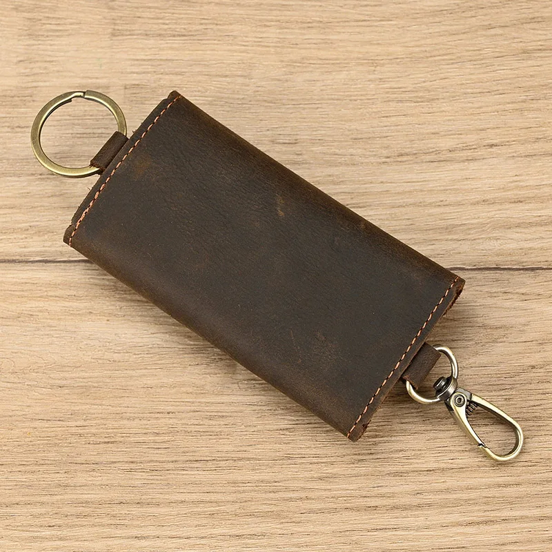 Leather Key Wallet and Keychain Holder - Unisex Simple Solid Color Storage Case