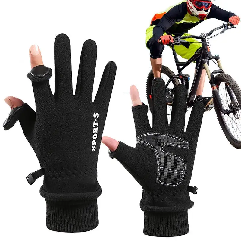 

New Warm Gloves For Cold Weather Polar Fleece Cold Weather Gloves Men Thicken Windproof Outdoor Cycling Reversible Gloves