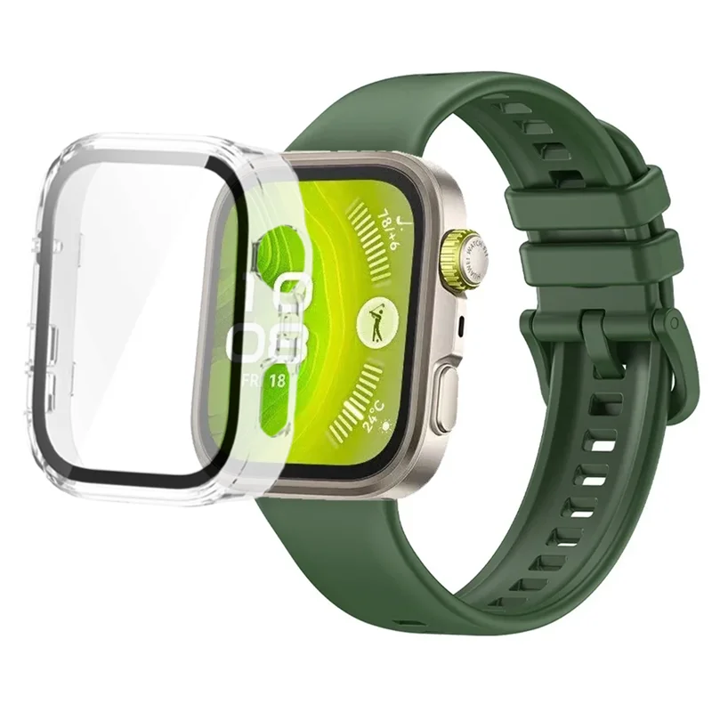 Breathable Silicone Strap with Protective Tempered Glass Screen and HD PC Case