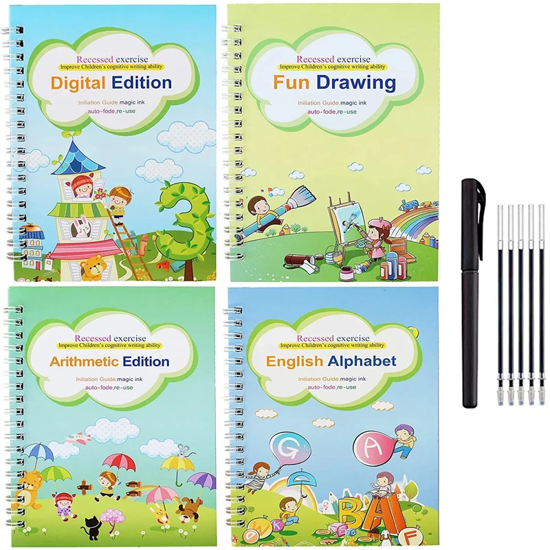 4 PCS The Grooved Handwriting Practice Book for Hong Kong