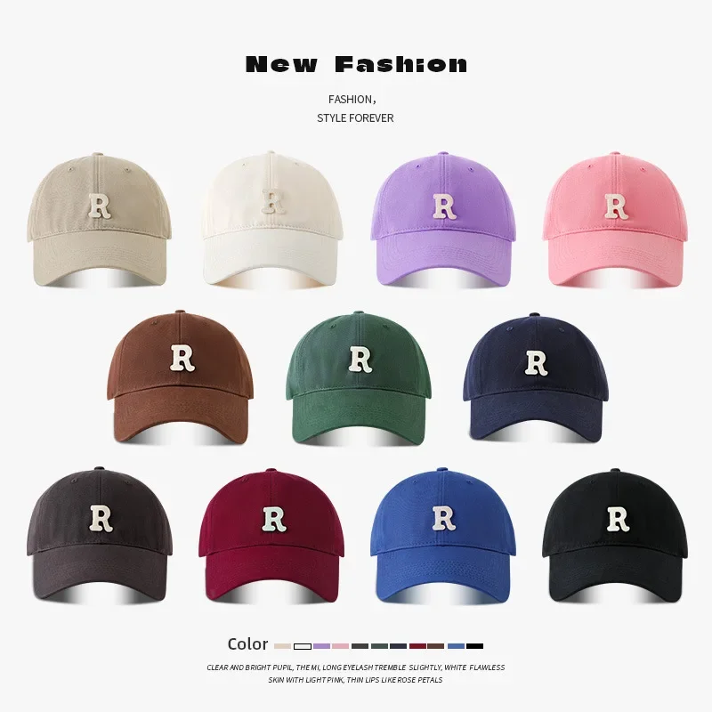 Large Head Circumference Baseball Cap Men's and Women's Dome Hat Soft Top Cap 60/65cm Sun Protection  Letter R Hat Adult Caps 5