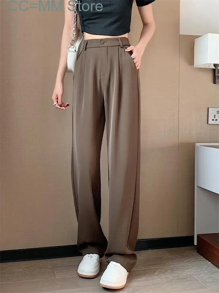 New Solid High Waisted Suits Pants Women Spring Summer Korean Fashion Straight Pants Office Ladies Wide Leg Pants