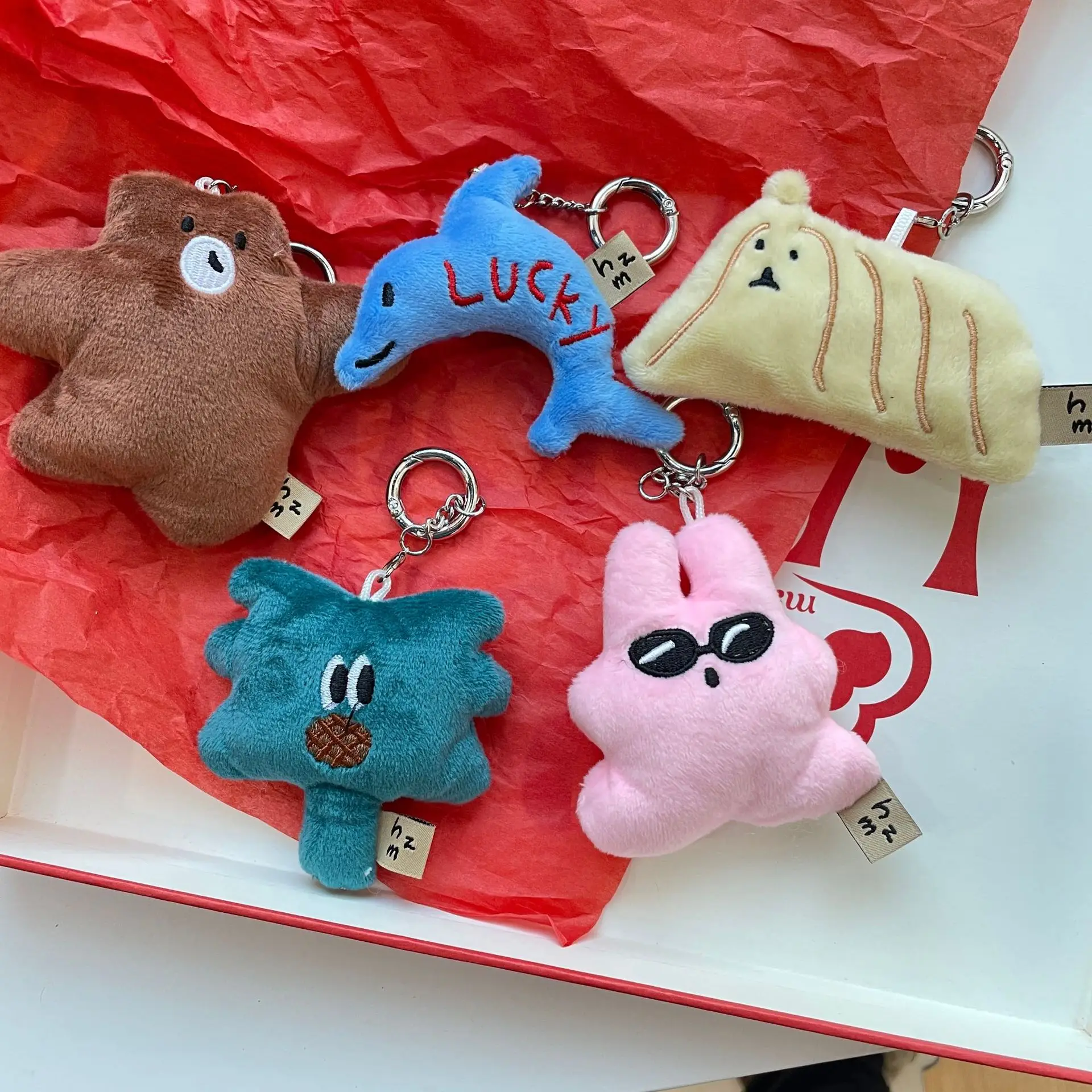 Plush Doll Korean Sunglasses Rabbit Pendant Hug Bear Dolphin Bag Decorative Gift Key Ring