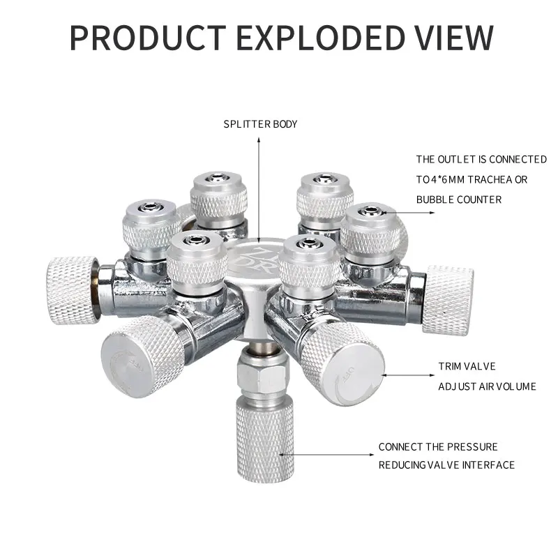 ZRDR Stainless Steel Aquarium Multi Way CO2 Distributor Splitter Needle Valve, Check Valve Bubble Counter for Solenoid Regulat