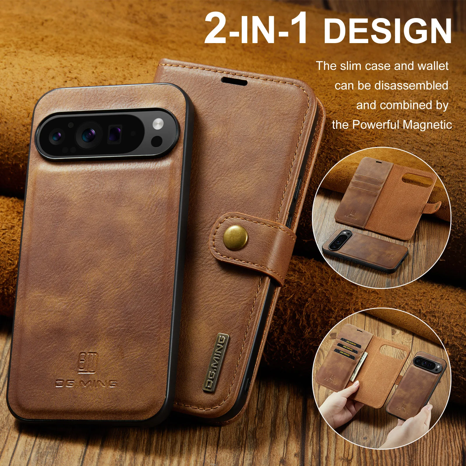 Magnetic Detachable 2-in-1 Flip Leather Wallet Phone Case by DG.MING