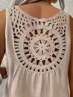 Women’s Plus Size Linen Sets Hollow Out Back Round Neck Sleeveless Vest And Shorts 2-Piece Set Summer Female Daily Vacation Sets - Image 4