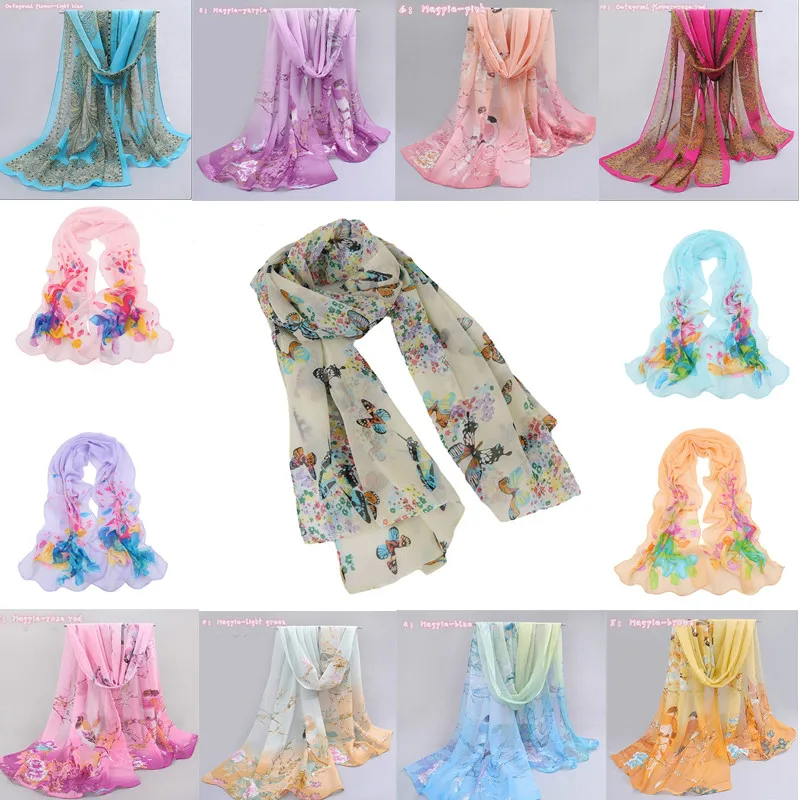

Summer Chiffon Scarf Butterflies Scarves Women's Scarf Long Shawl Spring Chiffon Infinity Scarf Foulard Hijab Scarf 150*40cm