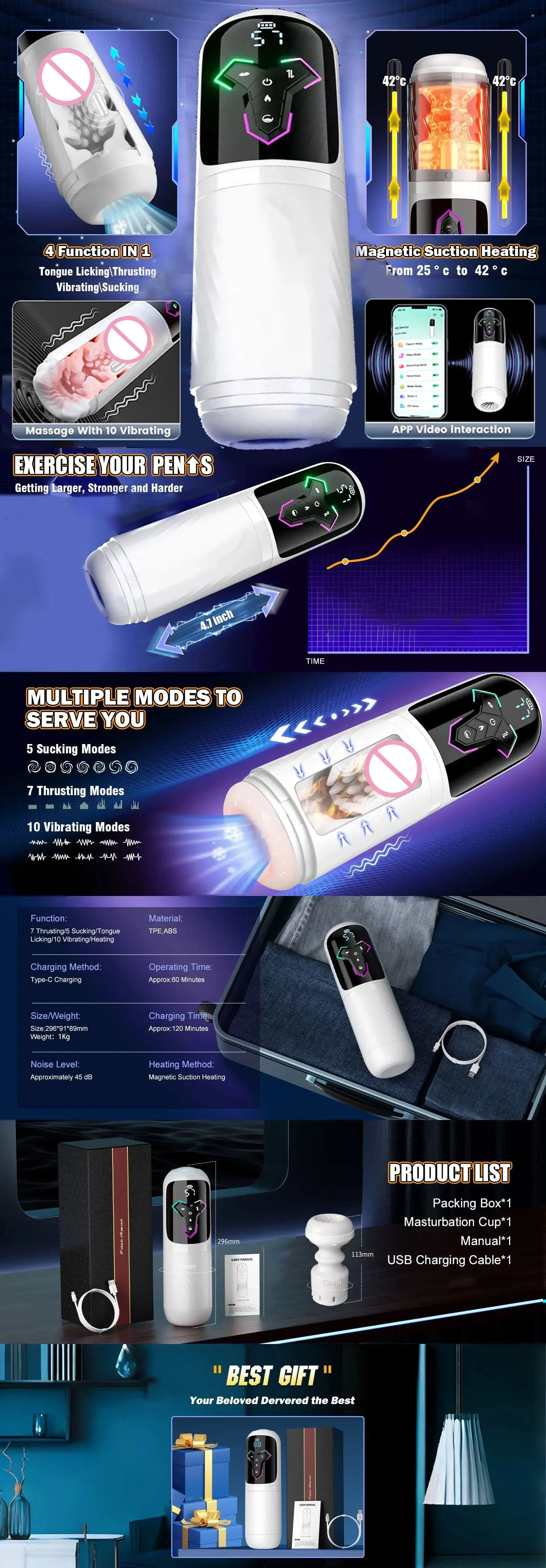 App control massager with LCD display, white electric body, heating function, and discreet adult wellness styling