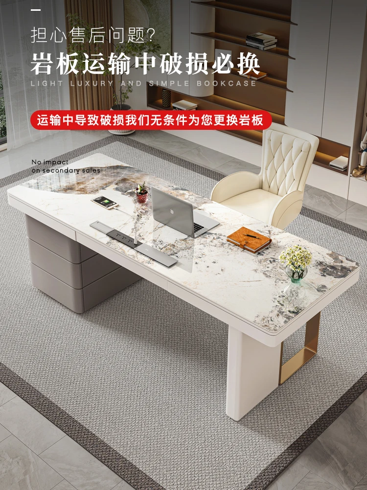 Light luxury desk glossy rock panel office desk and chair