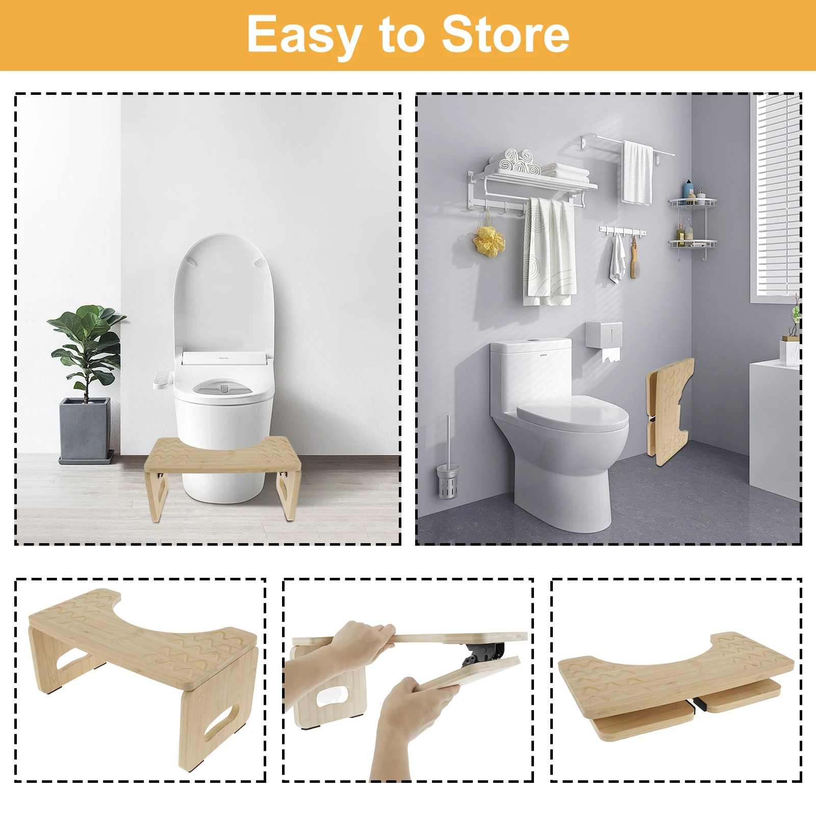 Toilet Footstool Bamboo Foldable Nonslip Bathroom Squat Stool Poop Potty Washroom Squatting Leg Raiser