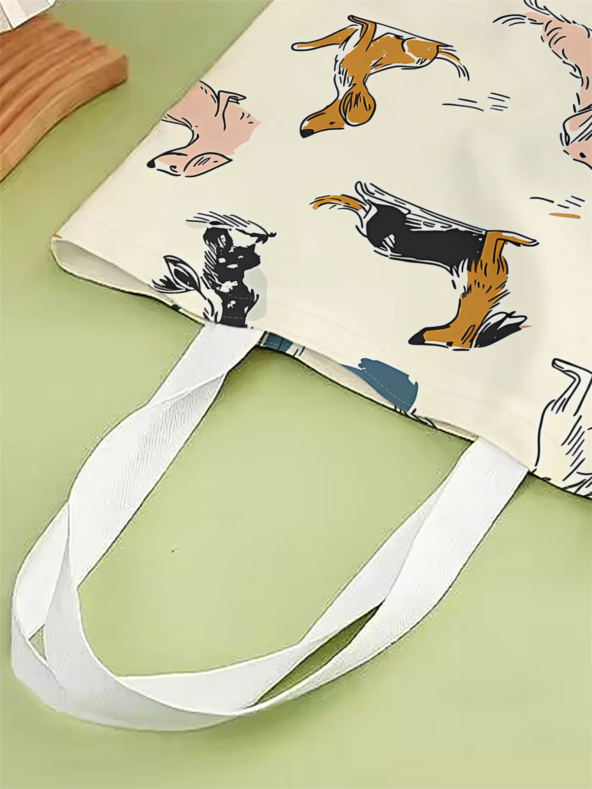 1 piece, cartoon dog pattern handbag, reusable fashionable handbag, multifunctional handbag, printed canvas shopping bag