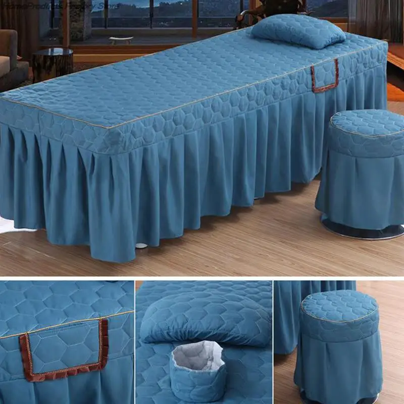 Beauty Salon Massage Table Bedspread Bed Table Cover With Face Hole Square Massage Table Bed Skirt Spa Treatment Bed Sheet 3