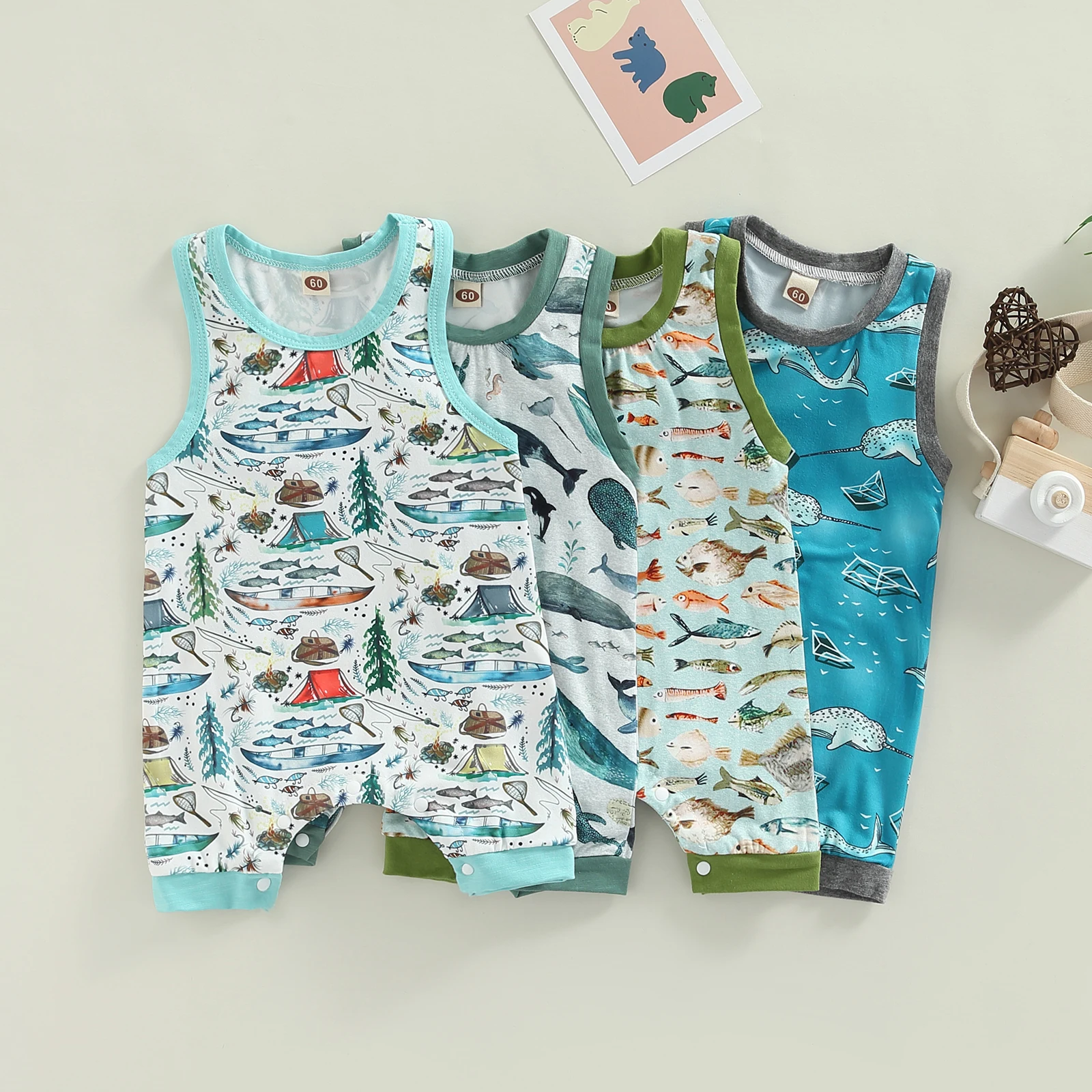Citgeett Summer Infant Newborn Baby Boys Girls Sleeveless Patchwork Romper Animals Printed Snap Loose Fit Jumpsuit Clothes 1