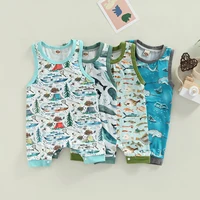 Citgeett Summer Infant Newborn Baby Boys Girls Sleeveless Patchwork Romper Animals Printed Snap Loose Fit Jumpsuit Clothes 1