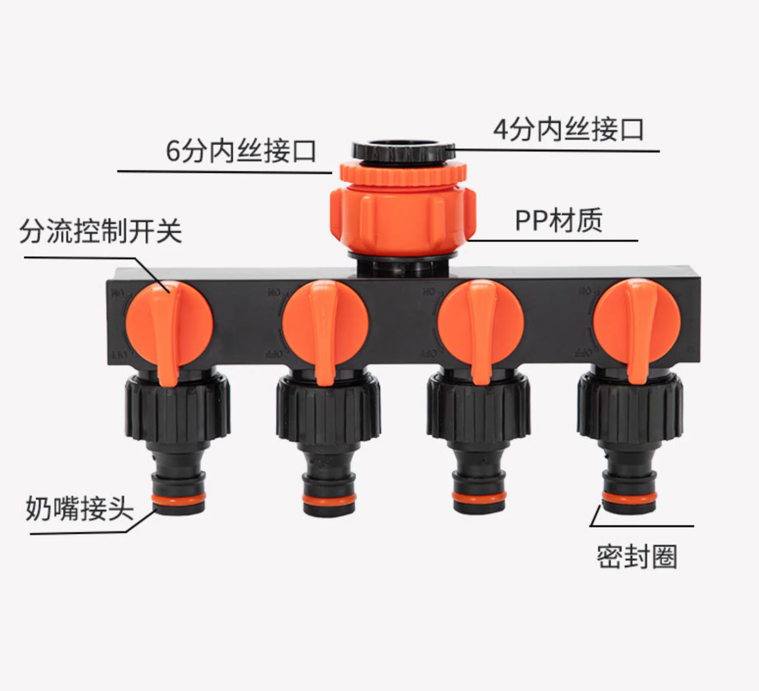 4-Way Water Splitters 1" to 3/4" to 1/2" Thread European Standard Thread Garden Irrigation Watering Connector Fittings Valve