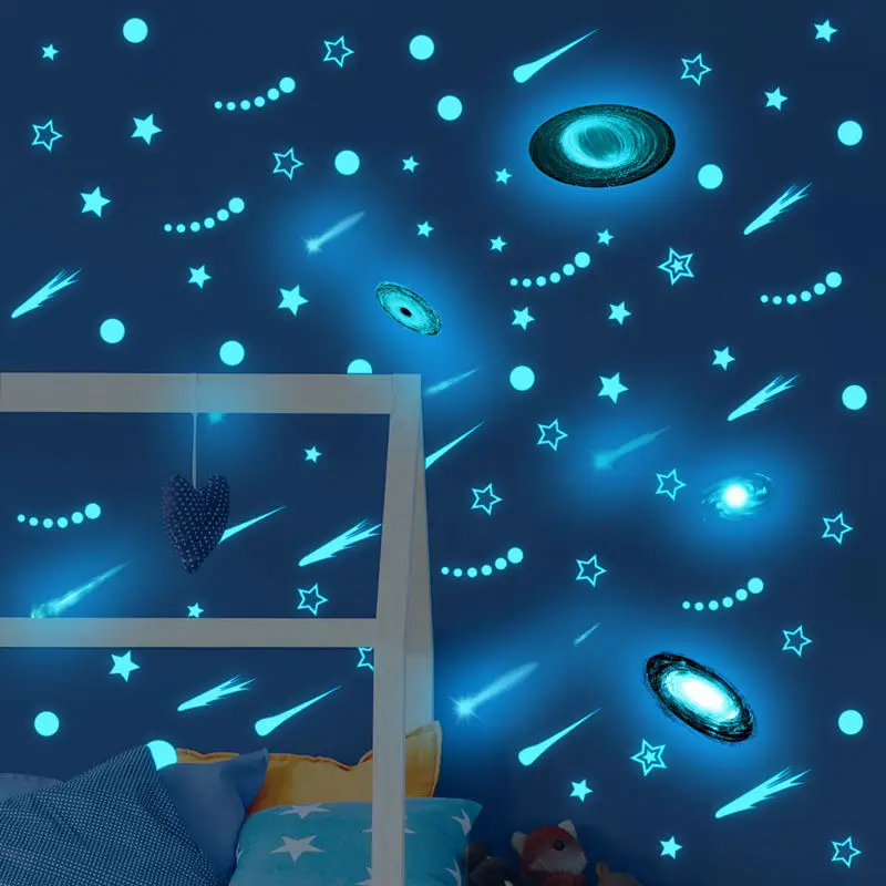 Glow in The Dark Universe Black Hole Wall Stickers Fluorescent Galaxy Space Starry Sky Stars Decals for Kids Room Decorationr