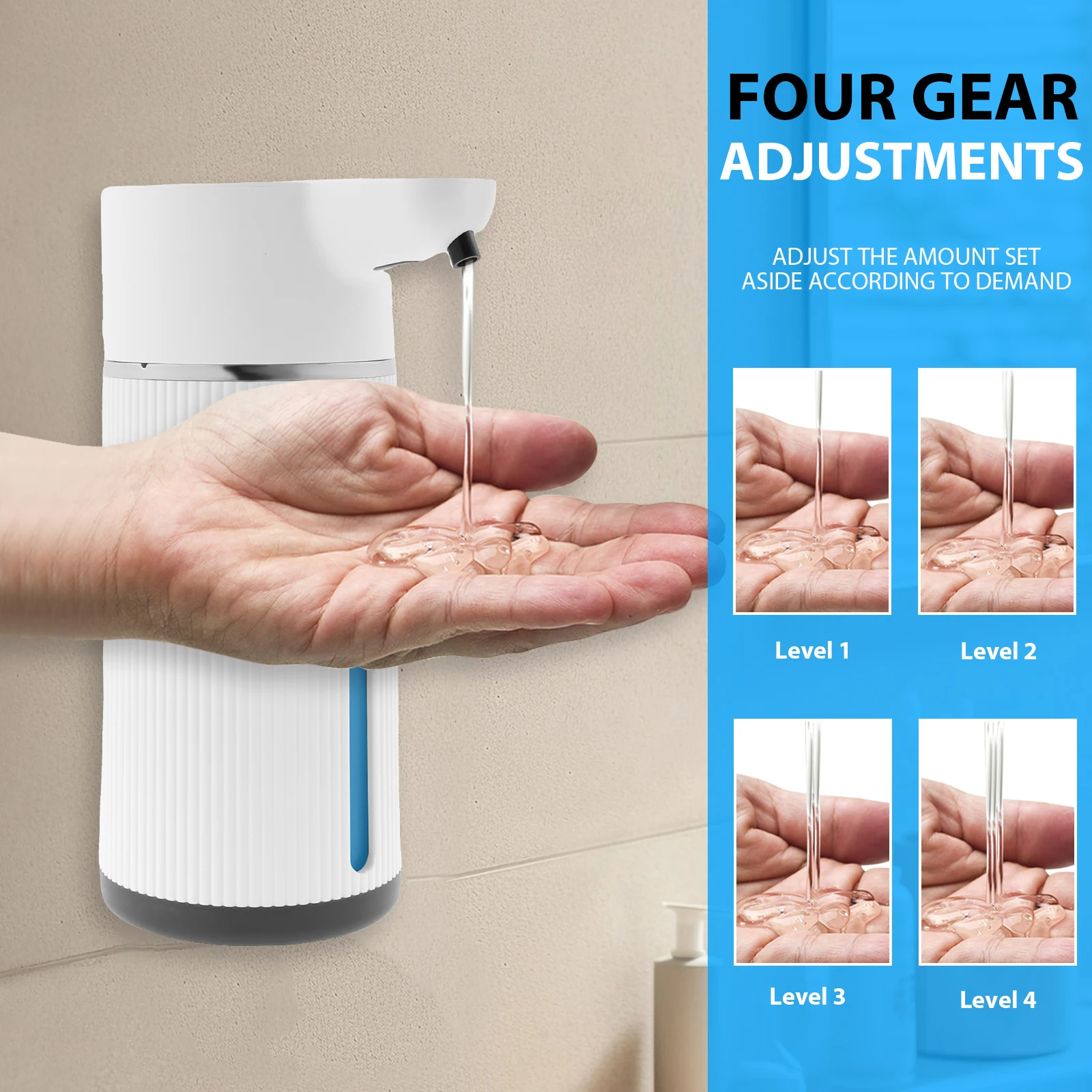 Automatic Wall Mounted Soap Dispenser with 4 Level Adjustment
