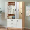 Armoire Wardrobe Closet with Mirror, 3 Door 3 Drawers Wood Closet Wardrobe Cabinet, with Hanging Rod Children's Wardrobes 1