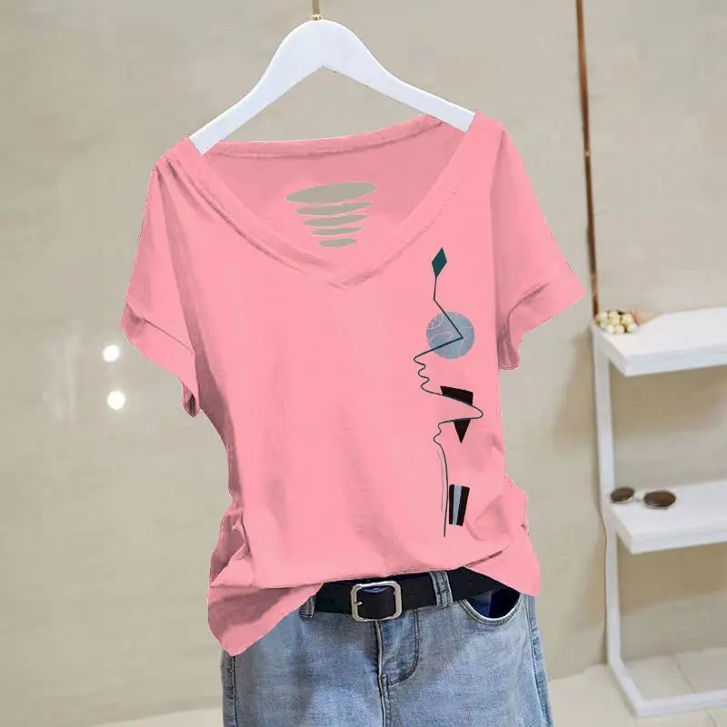 Maglietta Oversize Donna Scollo A V – Top Estivo Mezza Manica Con Maniche Arrotolate – Casual T-Shirt Morbida 2024