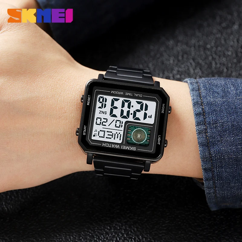 SKMEI Fashion Men Watch Full Steel Digital Sport Watch 2Time Waterproof Calendar Alarm Clock Luxury Military Wristwatch For Men