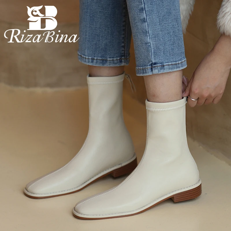 

RIZABINA Short Boots Women Zipper Solid Color Winter Shoes 2022 New Arrival Ankle Boots Daily Fashion Women Footwear Size 33-40