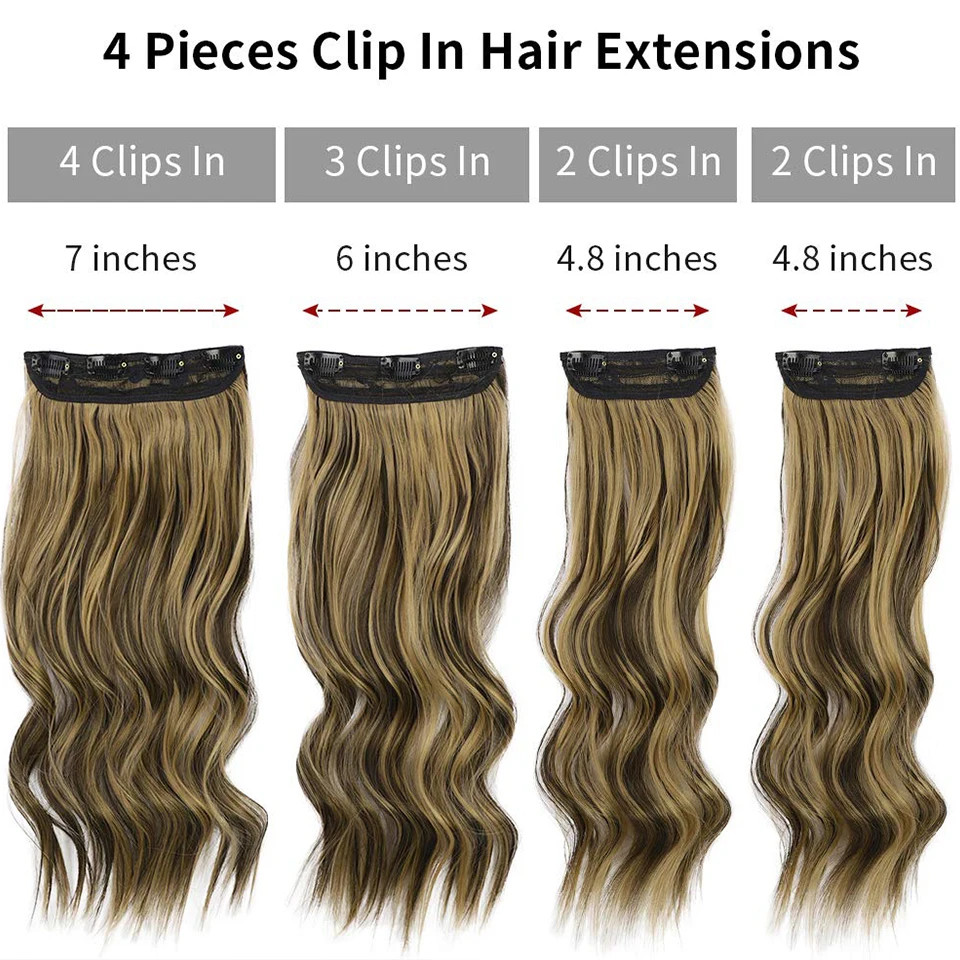 Extensiones de cabello sintético AISI HAIR con Clip largo ondulado para mujer, extensión de cabello marrón oscuro, uso diario de fibra de alta temperatura
