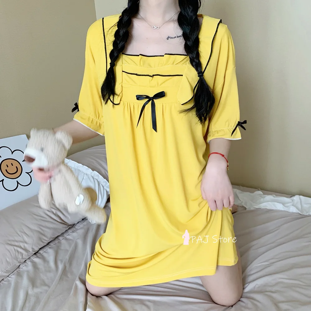 Summer Nightdress Ladies Silk Large Oversized Pajamas Homewear Long  Nightgown Cute Female Dress M-7XL Home Clothes Sleep Tops