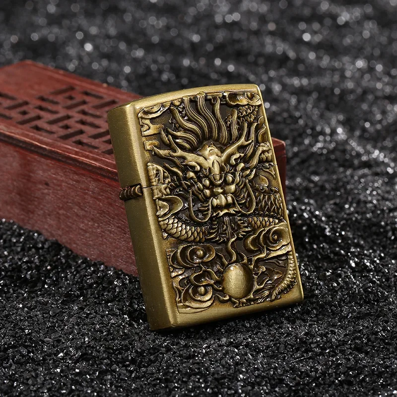 Kerosene Lighter Creative Retro 3d Relief Windproof Zinc Alloy Grinding Wheel Cigar Lighter