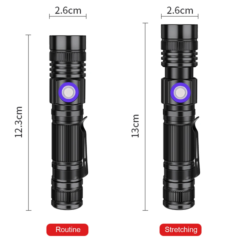 3400mAh LED UV Flashlight 365-395nm Ultraviolet Torch Purple Light Rechargeable Zoomable Black Light Pet Urine Stains Detector