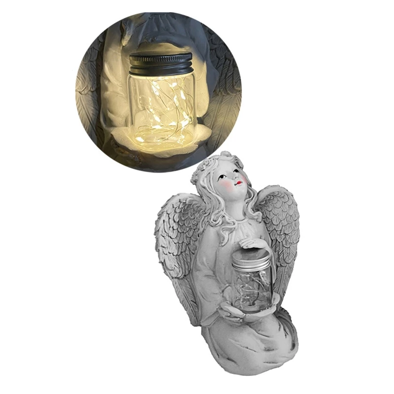 

Solar Resin Praying Angel Statue Fairy Girl Lamp Sculpture Crafts Art Ornament for Home Garden Courtyard Decoration Gift